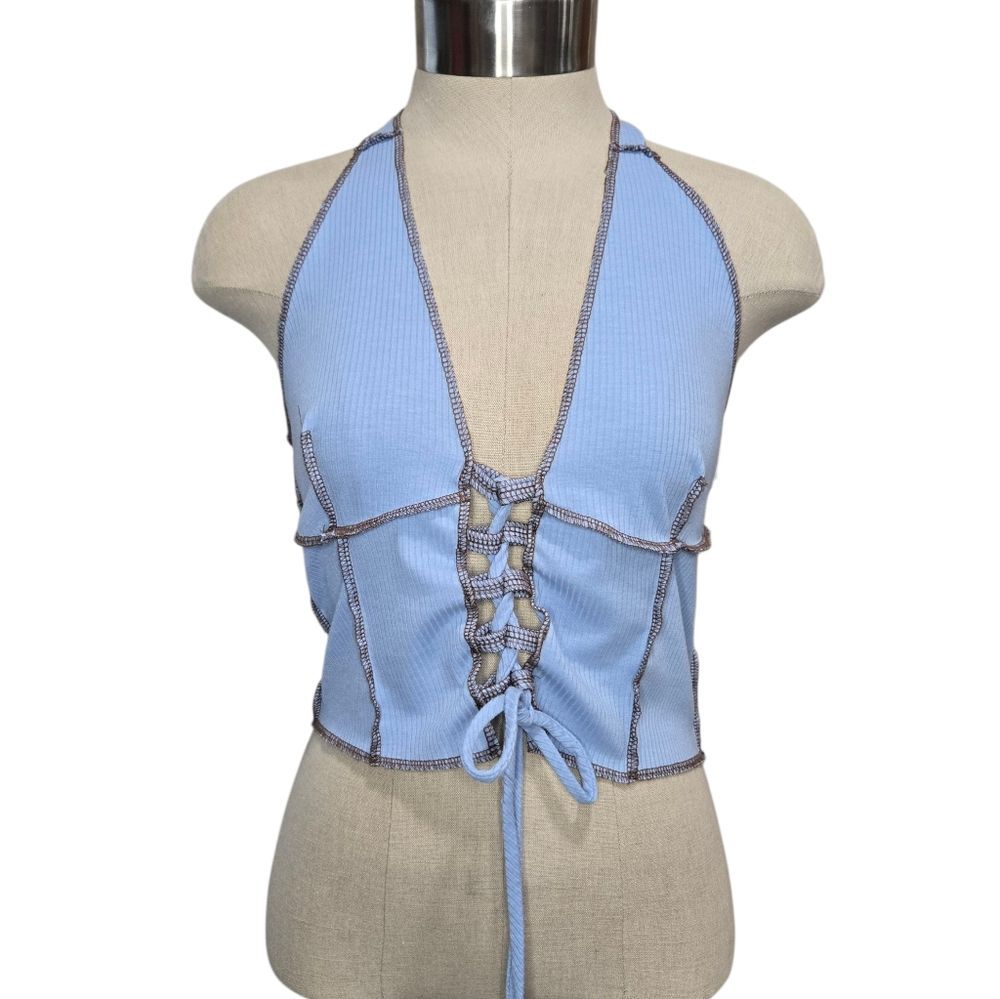 Fashion Nova Seams About Right Halter Top - Blue